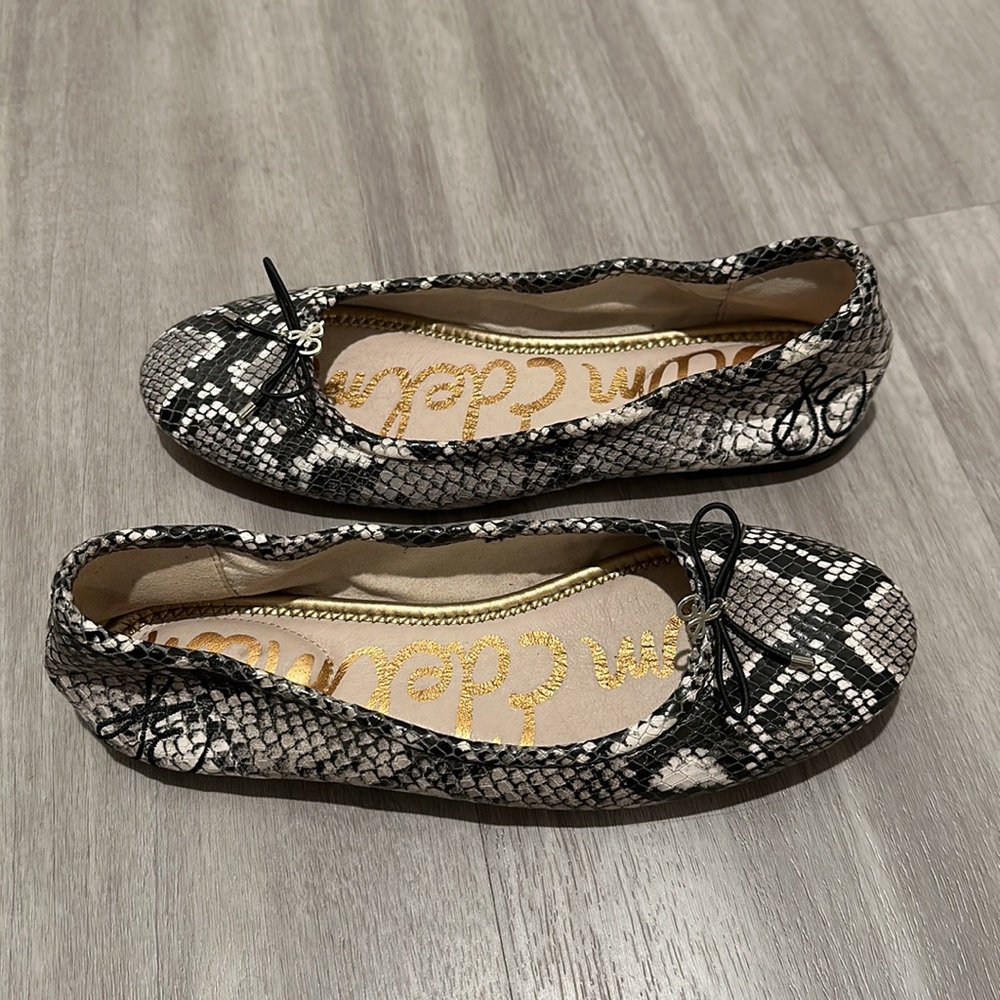 Sam Edelman black white gray snakeskin animal print ballet flats size 7 1/2 7.5